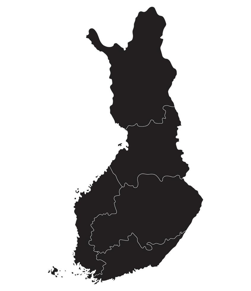 Finlandia carta geografica. carta geografica di Finlandia diviso in sei principale regioni nel nero colore vettore