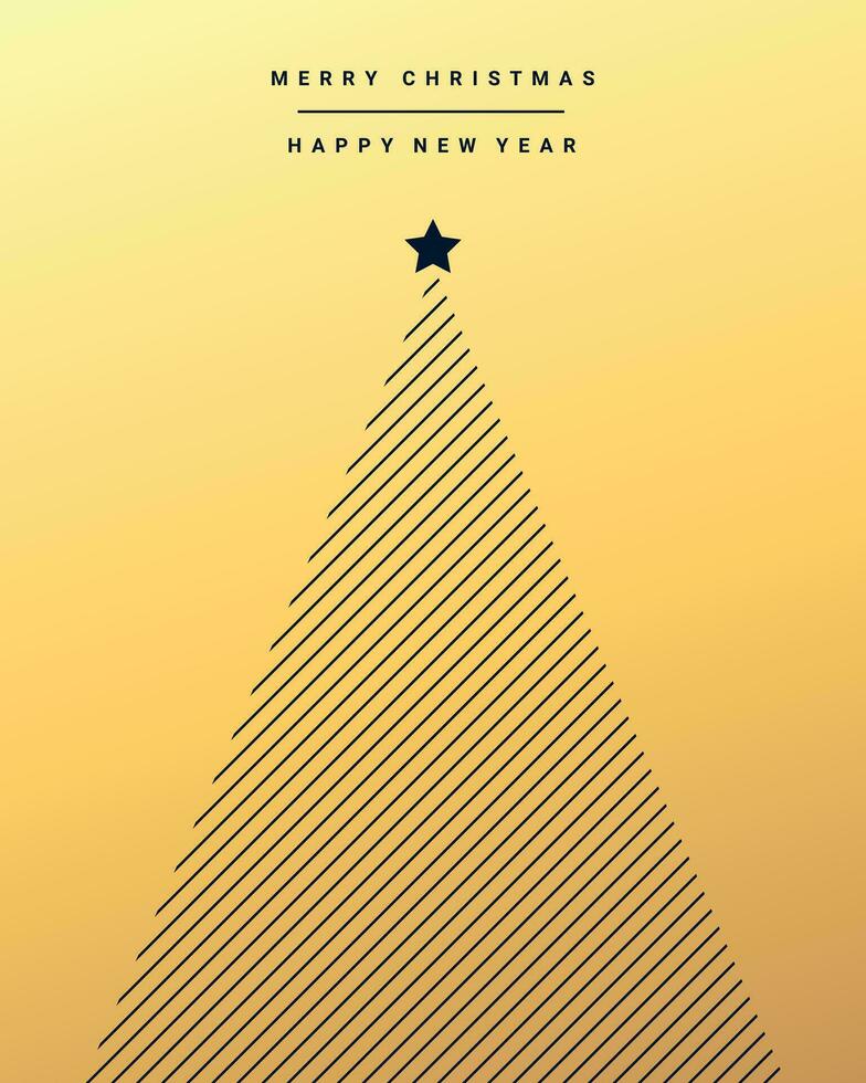 Natale e nuovo anno saluto carta con Natale albero geometrico sagomato. minimo design nel buio blu e oro pendenza colori. vettore illustrazione