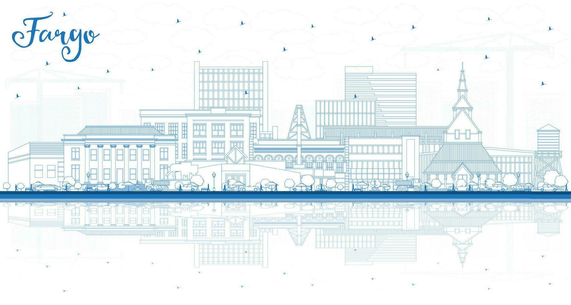 schema fargo nord dakota città orizzonte con blu edifici e riflessi. fargo Stati Uniti d'America paesaggio urbano con punti di riferimento. attività commerciale viaggio e turismo concetto con moderno architettura. vettore