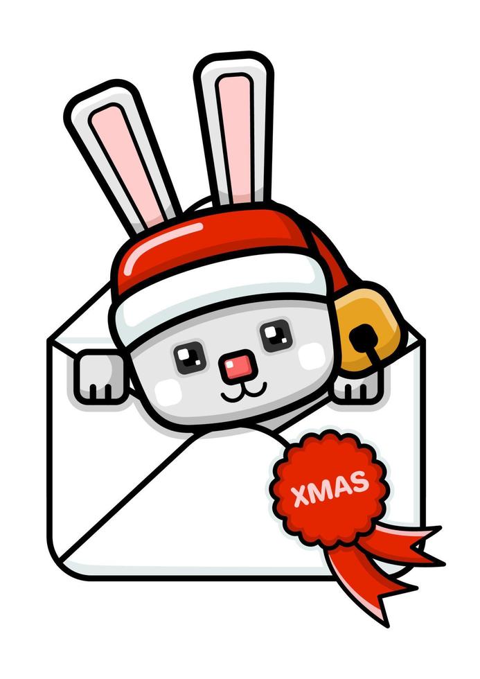 simpatico coniglio di Natale in stile cubo in una busta vettore