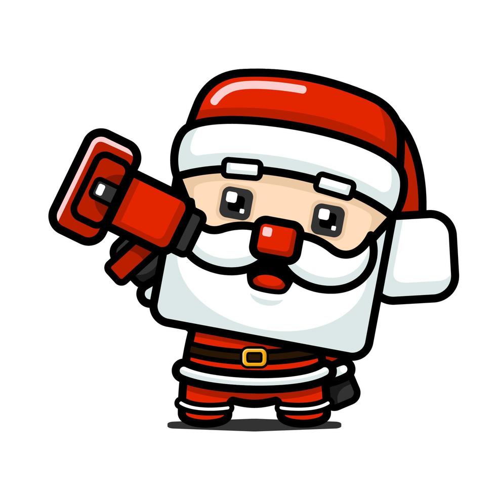Babbo Natale carino in stile cubo che tiene il megafono vettore