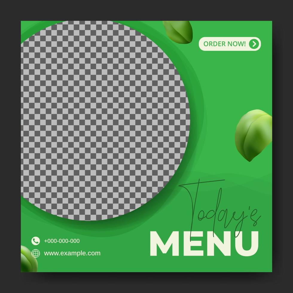 volantino verde o banner sui social media per il post del ristorante vettore