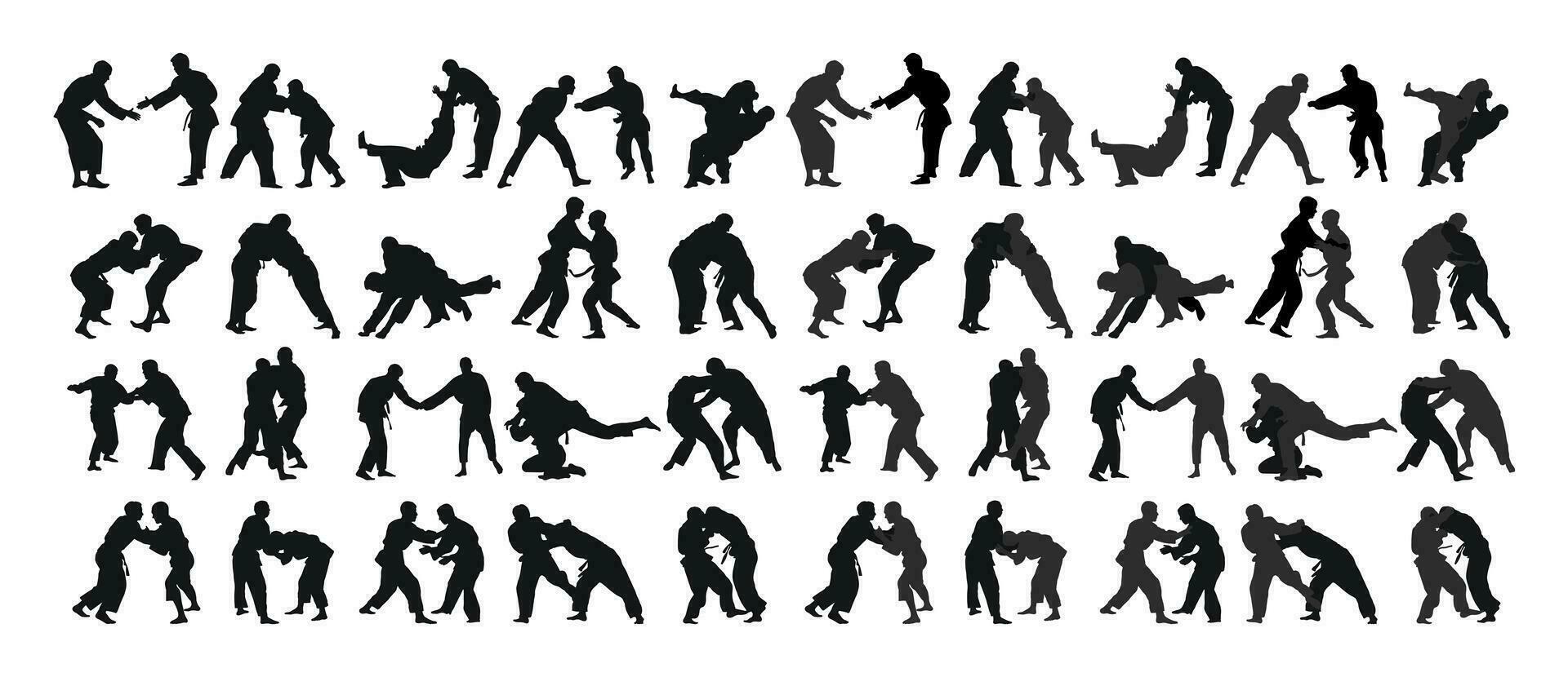 judoista, judoka, atleta duello, combattere, judo, sport figura silhouette schema vettore