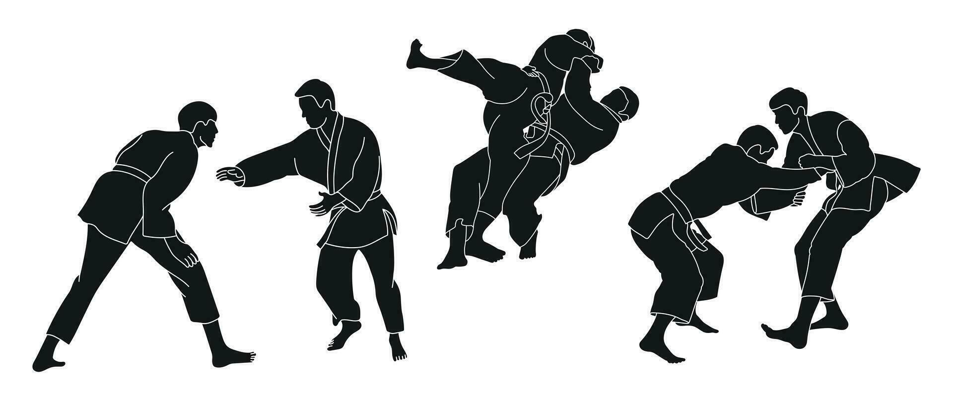 linea schizzo judoista, judoka, atleta duello, combattere, judo, sport figura vettore