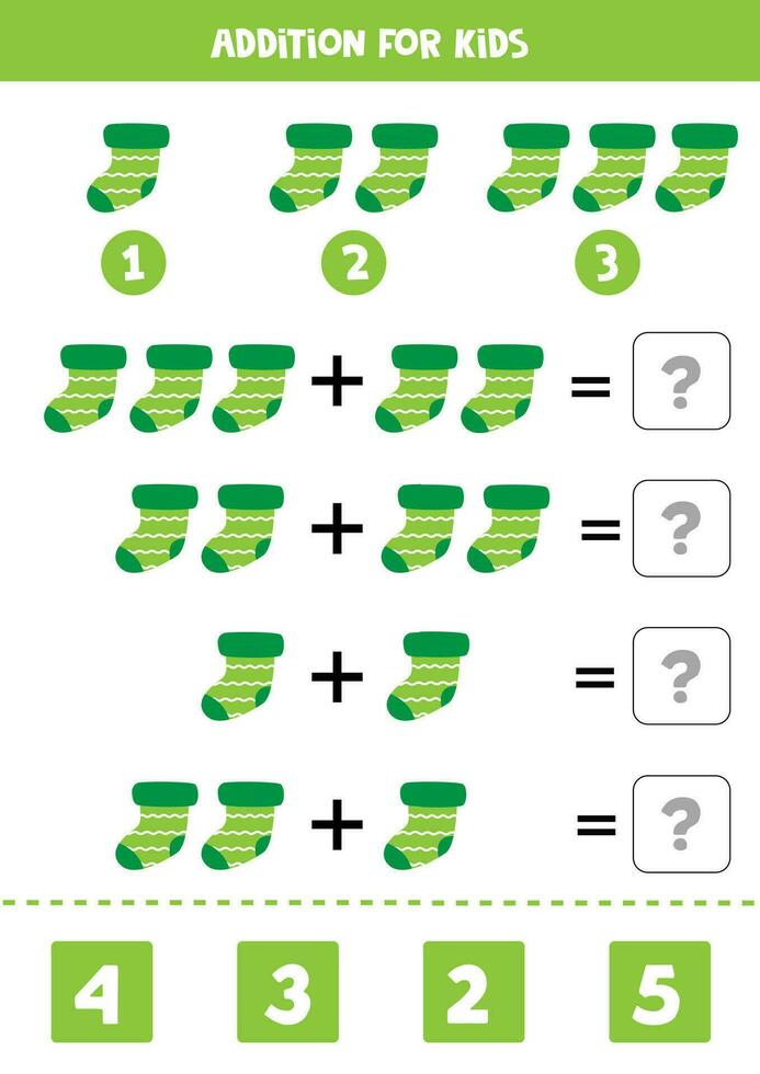 aggiunta per bambini con carino cartone animato verde calzino. vettore