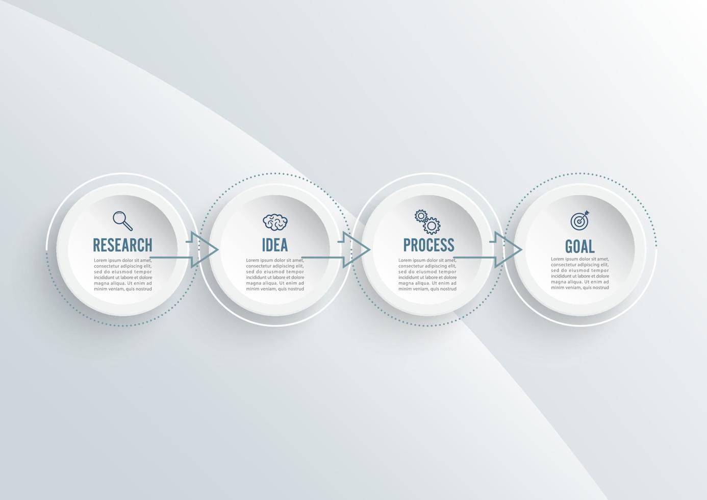 elementi astratti del modello di infografica grafico con etichetta, cerchi integrati. concetto di business con 4 opzioni. per contenuto, diagramma, diagramma di flusso, passaggi, parti, infografica timeline, layout del flusso di lavoro. vettore