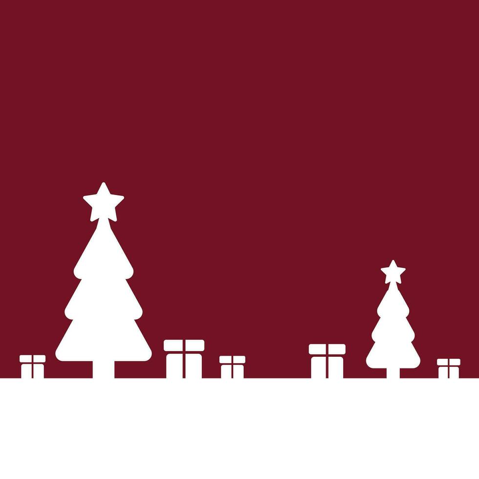 semplice piatto rosso sfondo con pino alberi, regalo scatola, e copia spazio per testo Perfetto per Natale celebrazione vettore