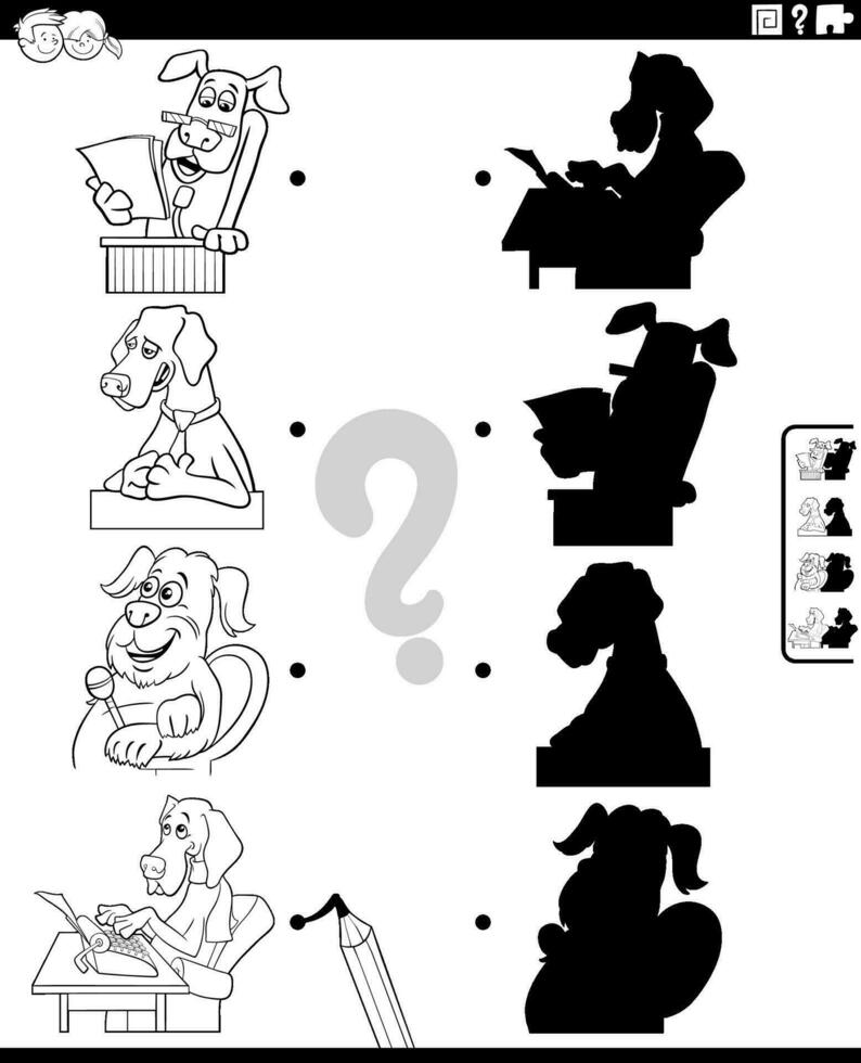 ombra gioco con comico cane personaggi colorazione pagina vettore