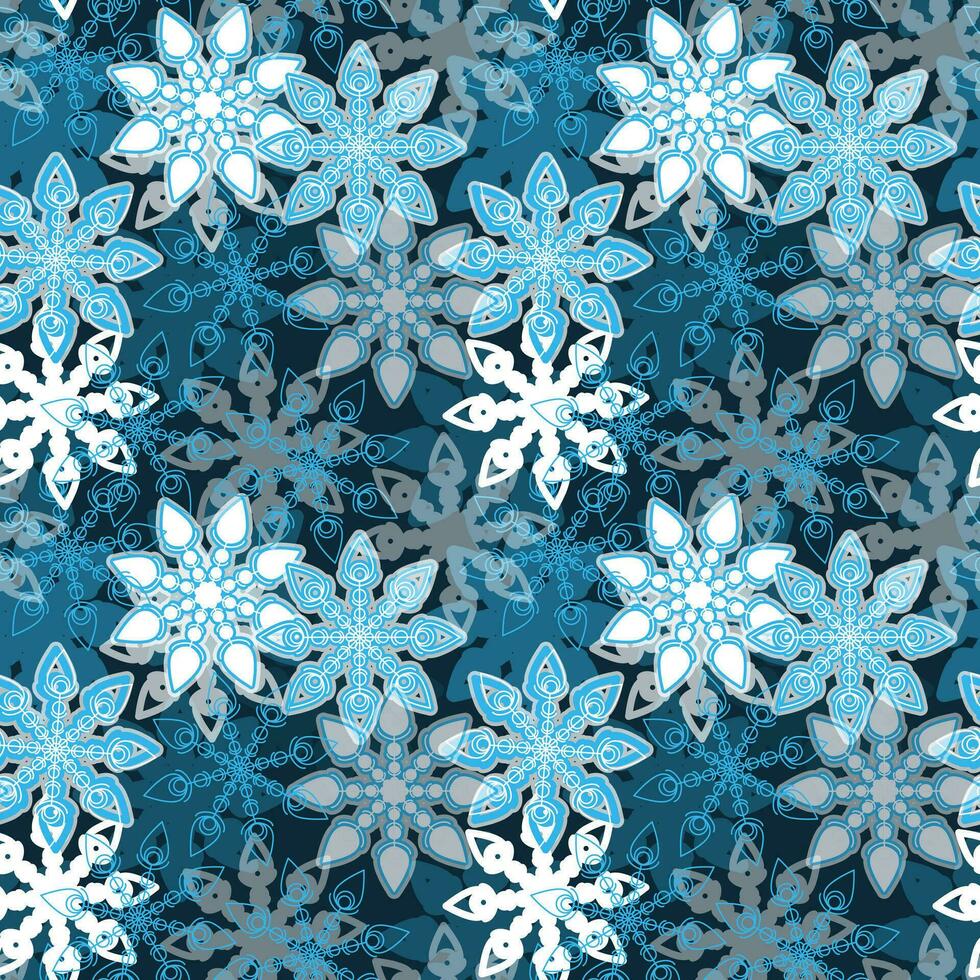 vettore senza soluzione di continuità modello con blu fiocchi di neve. senza soluzione di continuità Natale design sfondo.