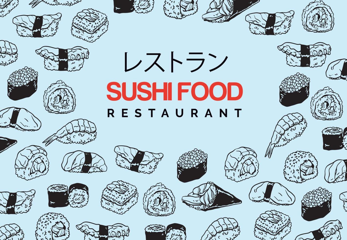 banner per ristorante con scarabocchi di sushi disegnati a mano vettore
