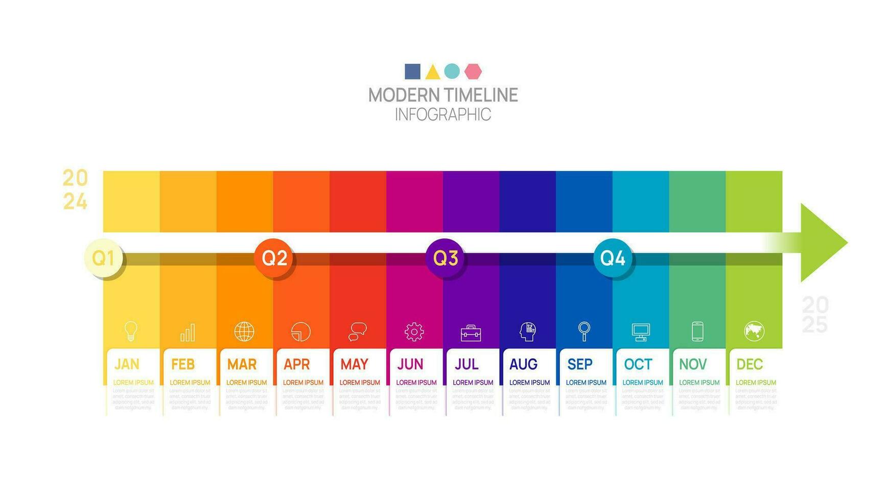 attività commerciale passo sequenza temporale Infografica freccia modello. moderno pietra miliare elemento sequenza temporale diagramma calendario e 4 trimestre temi, vettore infografica.