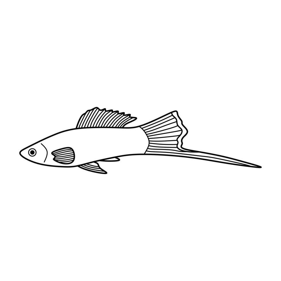 mano disegnato cartone animato vettore illustrazione swordtail pesce icona isolato su bianca sfondo