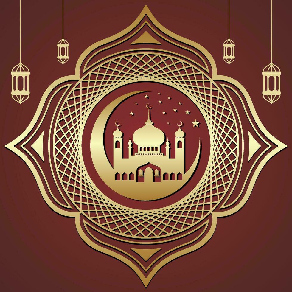 Ramadhan kareem disegni il islamico mezzaluna Luna e moschea silhouette cupola con un' telaio modello vettore