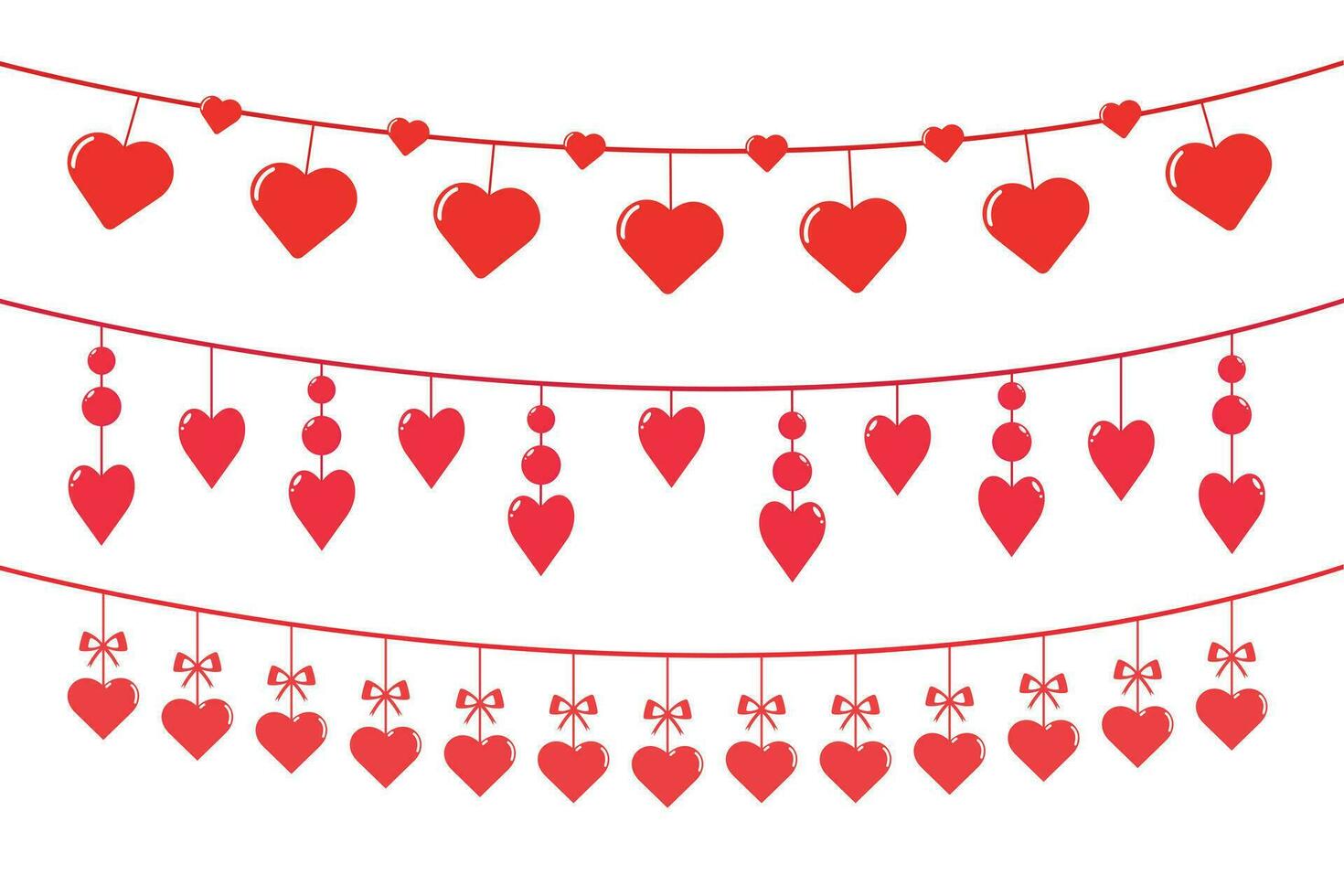 romantico cuore sagomato ghirlande per San Valentino giorno. sospeso cuori. decorazioni per San Valentino giorno. vettore