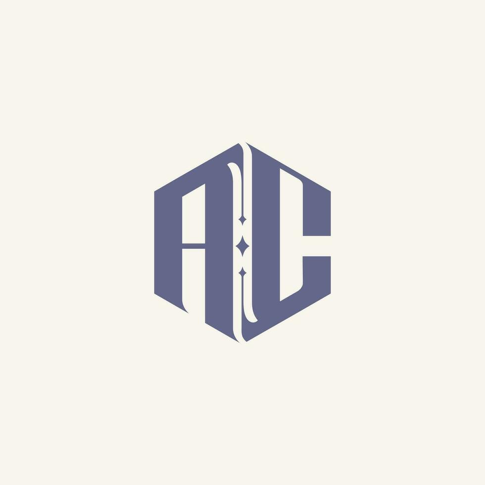 esagonale tipografia AC iniziale lettera viola colore vettore