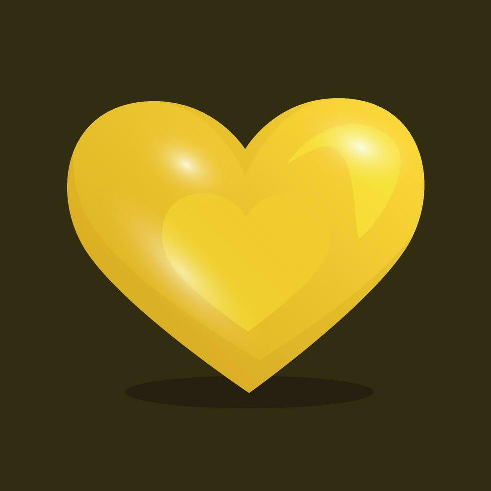 vettore lucido giallo cuore su buio sfondo