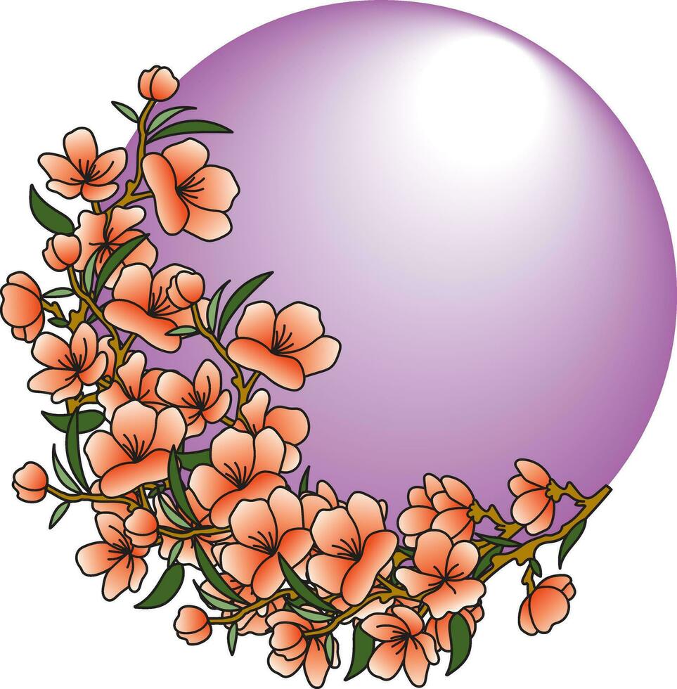illustrazione di arancia fiore su viola cerchio sfondo. vettore