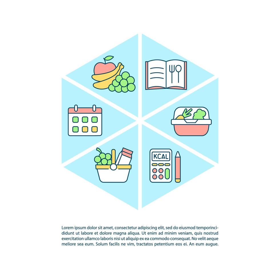 guida alle icone della linea del concetto di pianificazione dei pasti con testo vettore