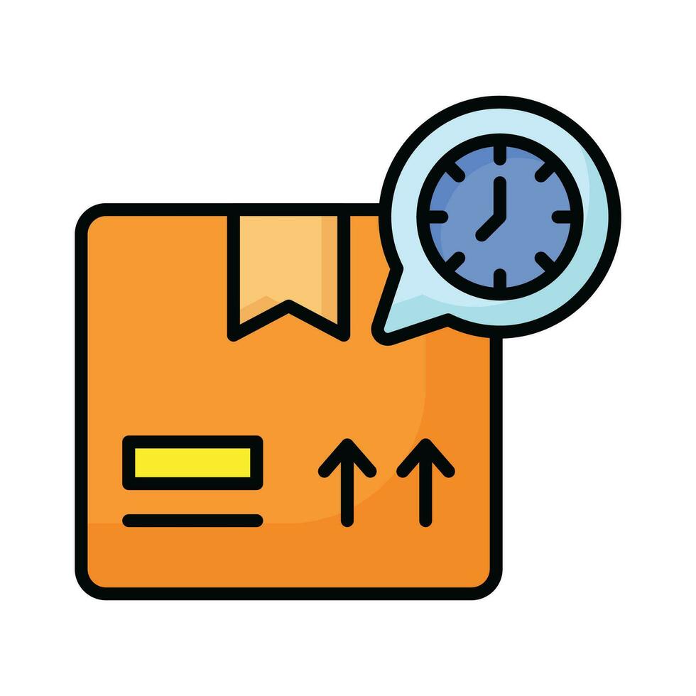 cartone con orologio mostrando concetto icona di pacco in lavorazione tempo vettore