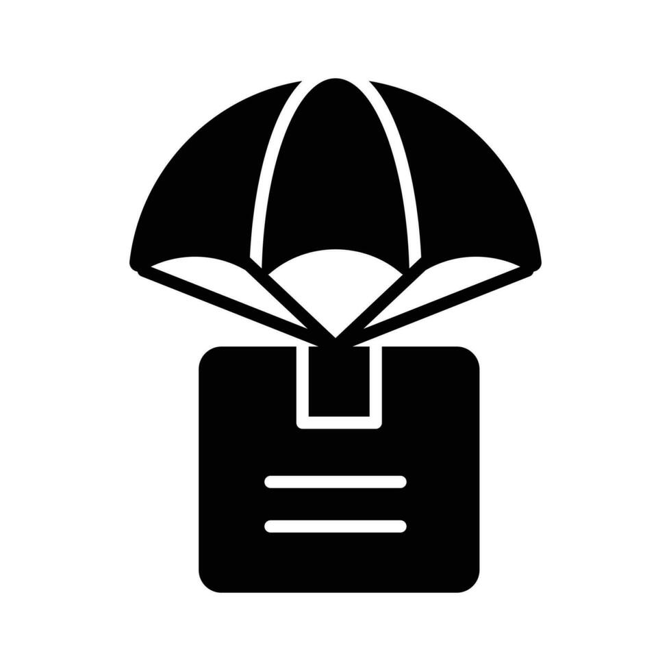 paracadute con pacco scatola, aria la logistica vettore disegno, aria consegna icona