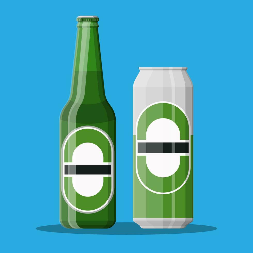 bottiglia e può di birra. birra alcool bere. vettore illustrazione nel piatto stile