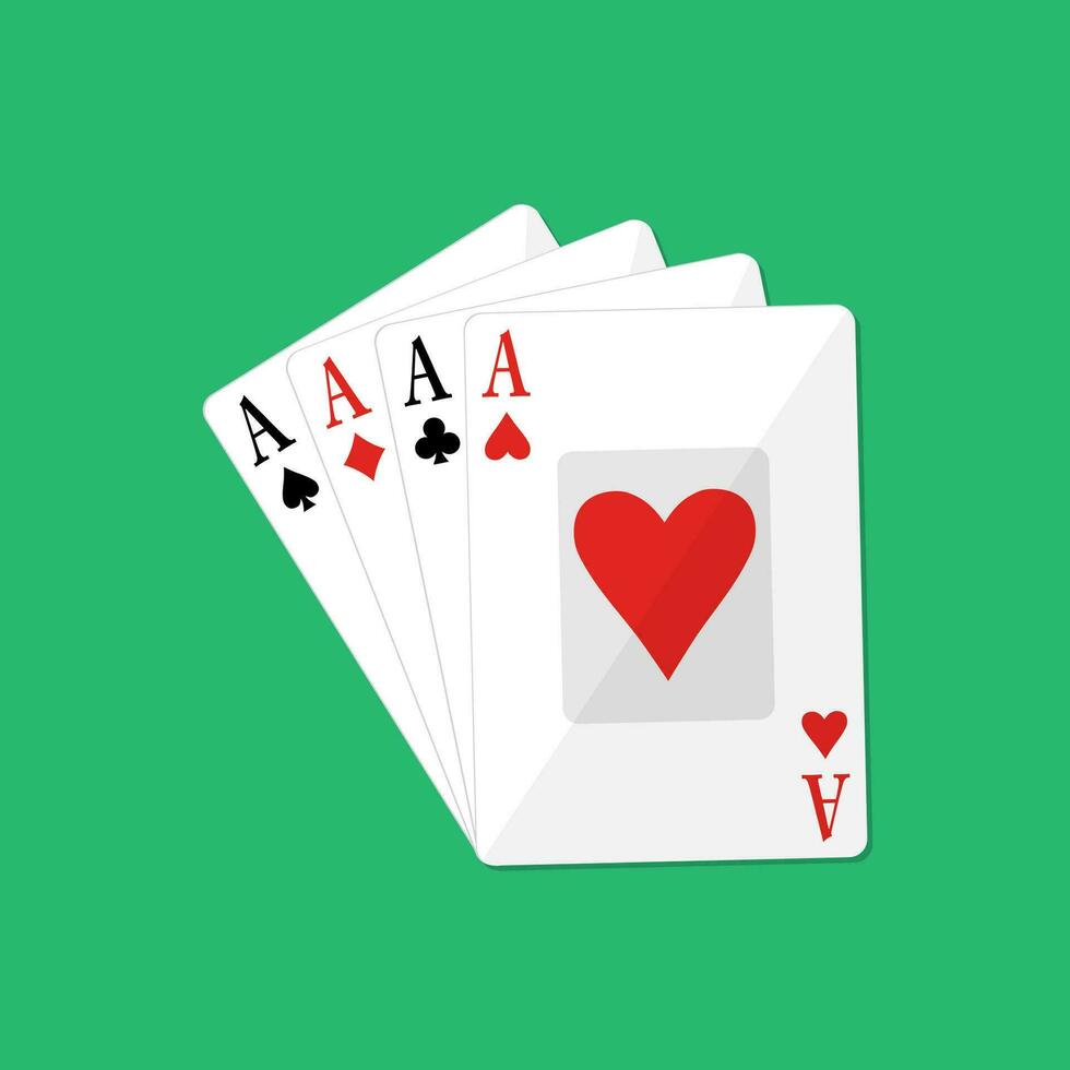 quattro assi di poker. gioco d'azzardo intrattenimento. carta gioco. vettore illustrazione nel piatto stile su verde sfondo