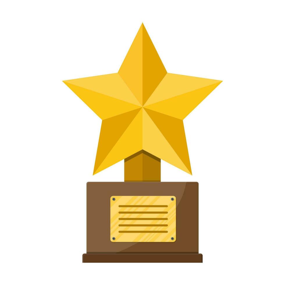trofeo vincitore oro tazza con di legno base. stella forma. vettore illustrazione nel piatto stile