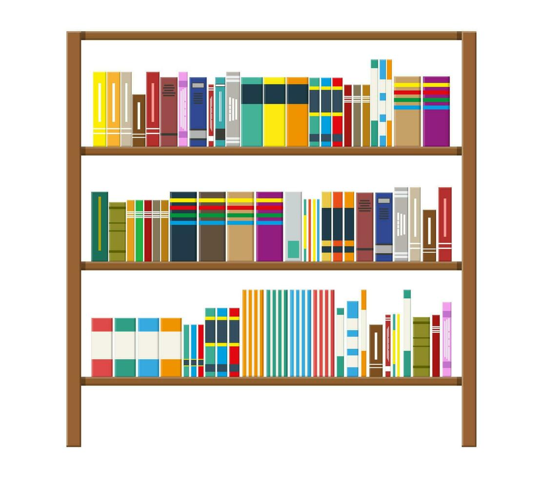 biblioteca di legno libro ripiano. libreria con diverso libri. vettore illustrazione nel piatto stile