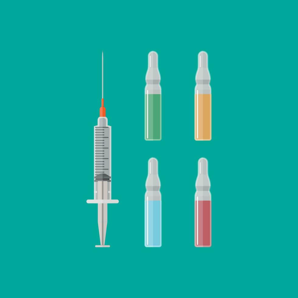 fiale e siringa con medicamento. vettore illustrazione nel piatto stile