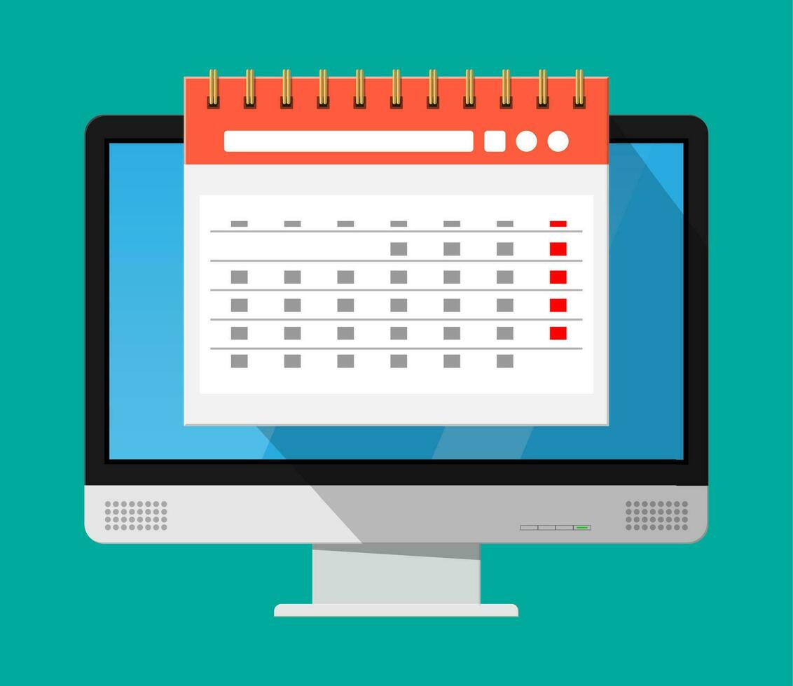 carta spirale parete calendario nel computer. calendario piatto icona. orario, appuntamento, organizzatore, scheda attività, importante Data. vettore illustrazione nel piatto stile