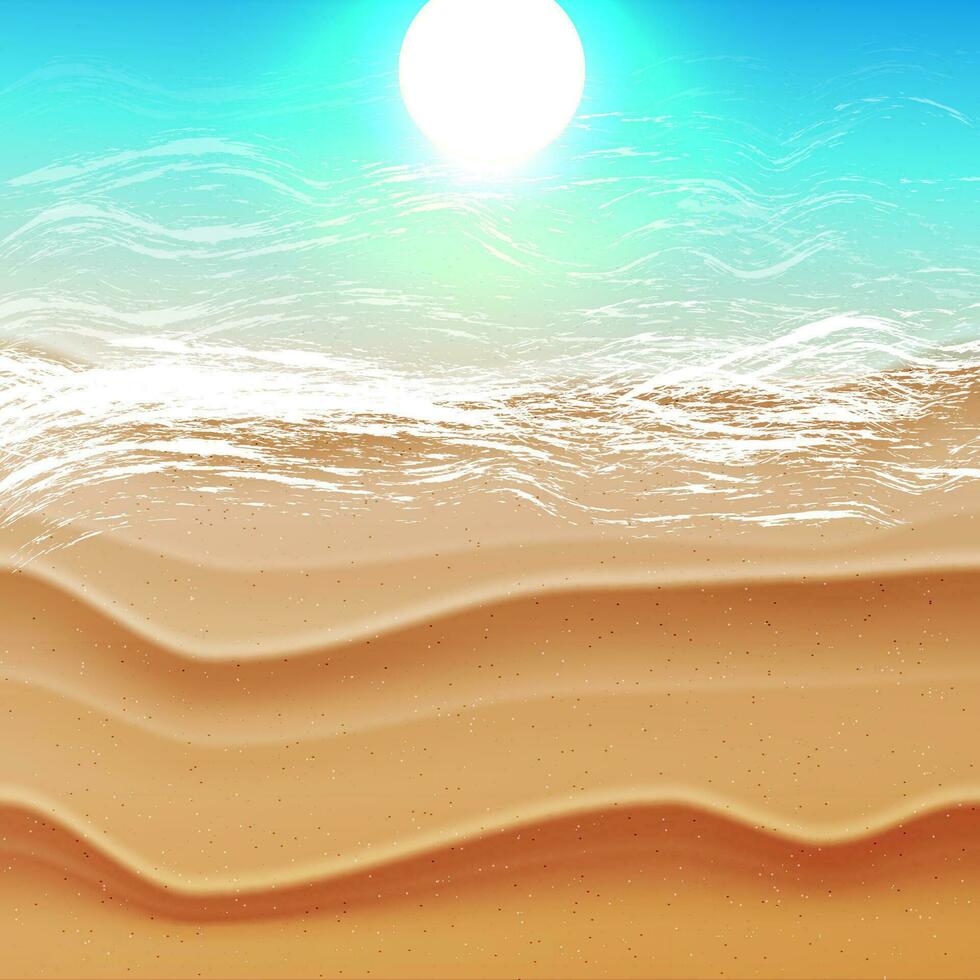 realistico estate sfondo con oceano mare spiaggia e tropicale mare con sole riflessione nel il acqua. vacanza Giorni santi idea, vettore illustrazione