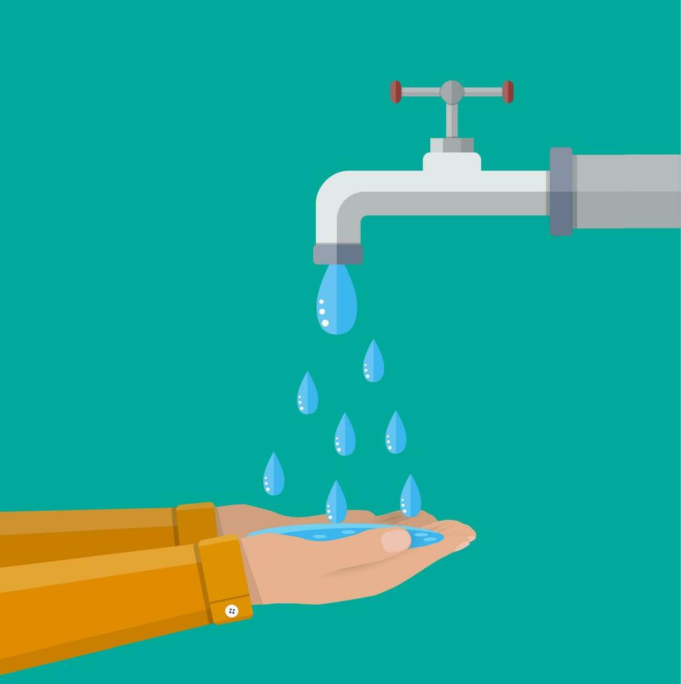 mani sotto caduta acqua su di rubinetto. vettore illustrazione nel piatto stile