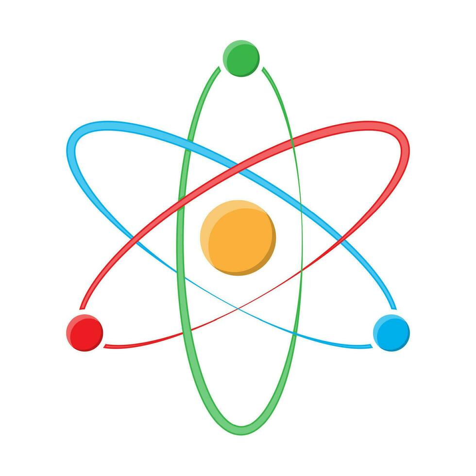 atomo simbolo su un' bianca sfondo. biologia scienza formazione scolastica medico. vettore illustrazione nel piatto stile