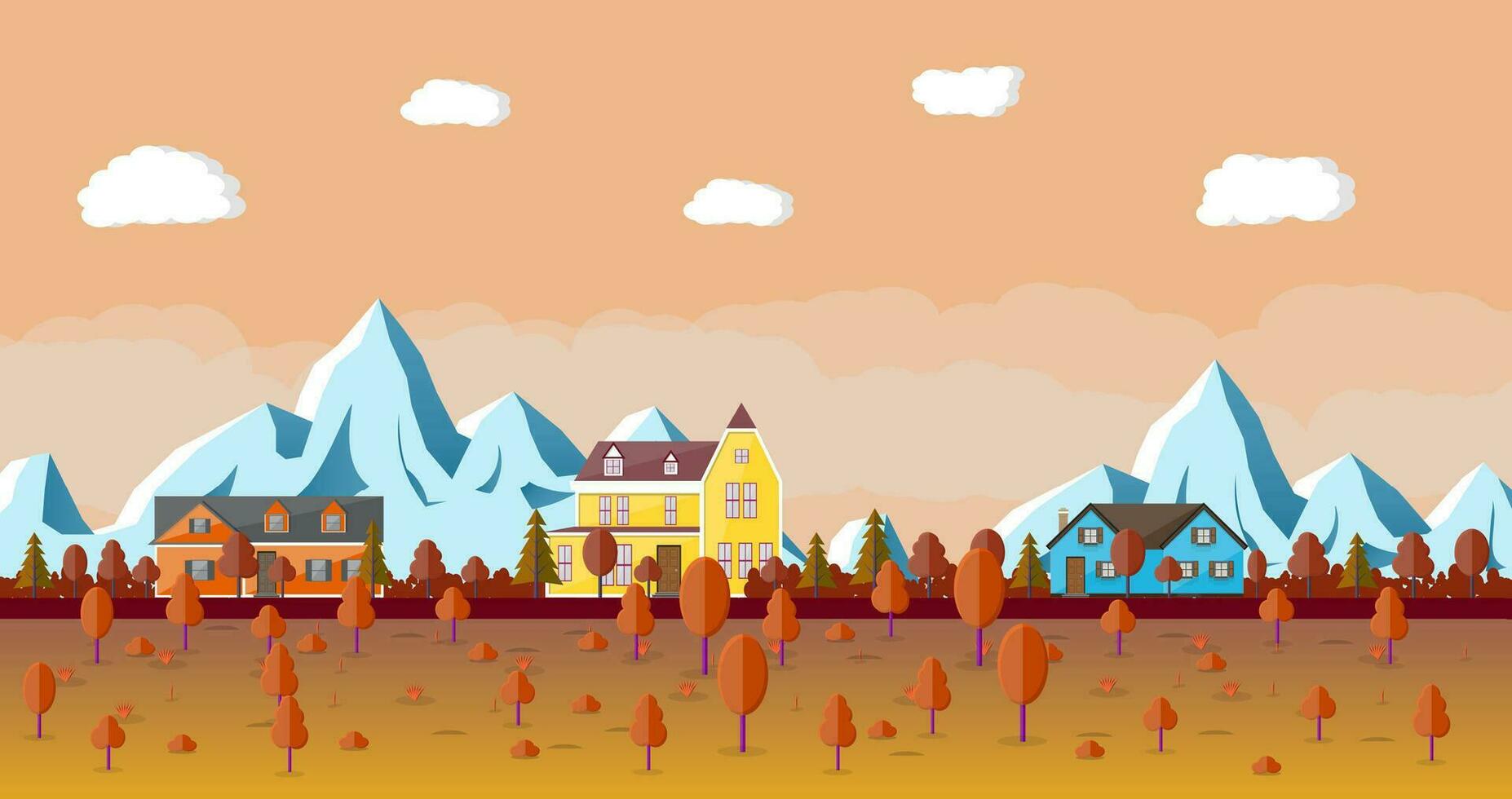 montagna paesaggio con di legno Casa e foresta. naturale autunno vettore illustrazione nel piatto stile