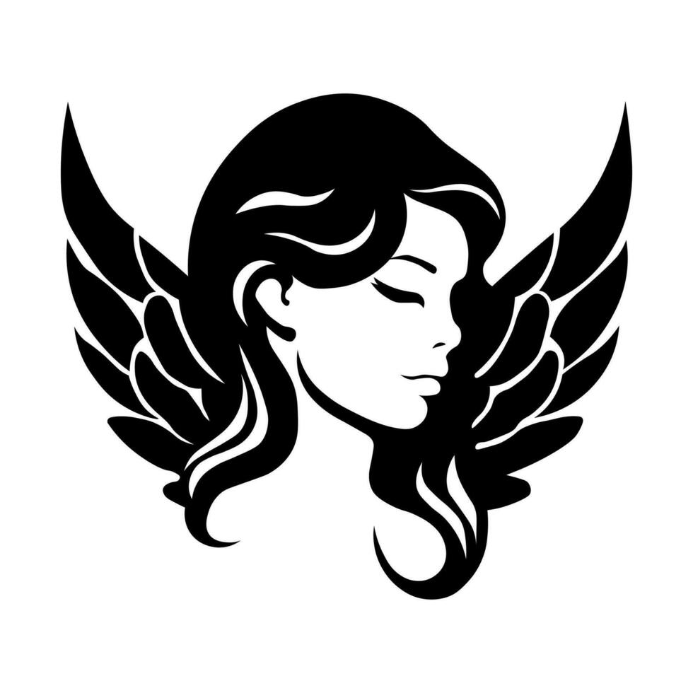 femmina angelo vettore nero icona isolato su bianca sfondo