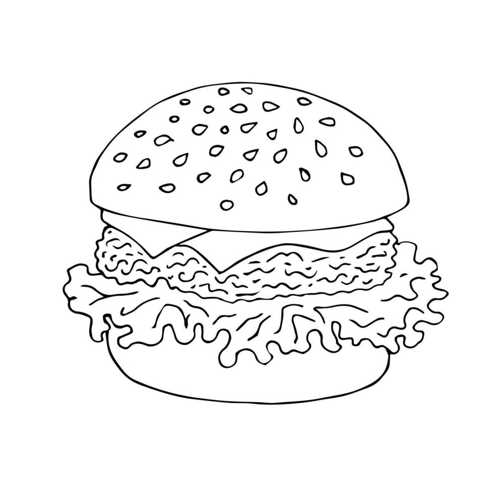 vettore mano disegnato scarabocchio schizzo colorato hamburger