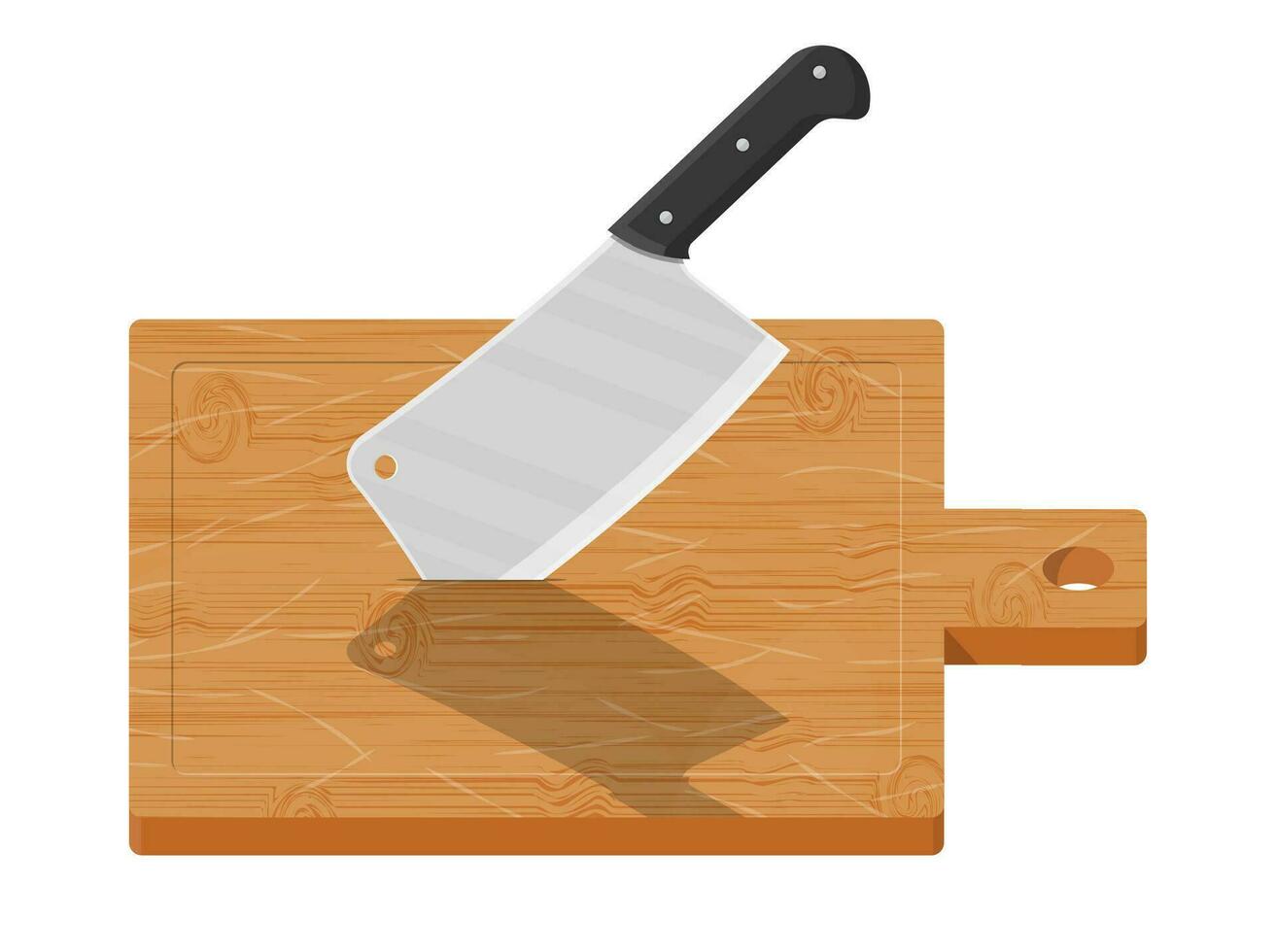 di legno taglio tavola e cucina coltello. macellaio mannaia coltello e chopping tavola. utensili, domestico posate. cucinando, domestico stoviglie. vettore illustrazione nel piatto stile