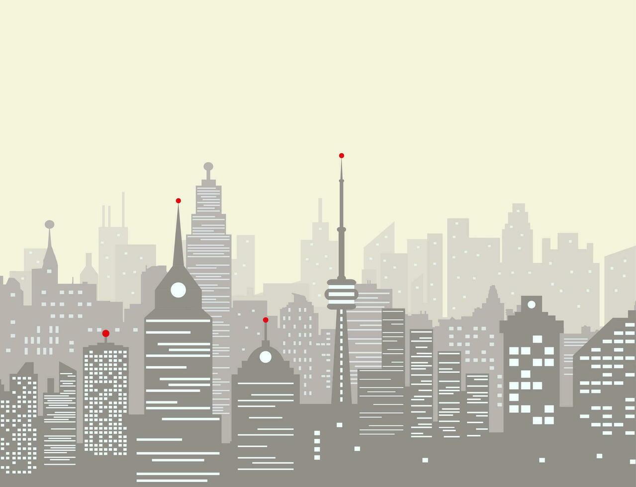 nebbioso città orizzonte silhouette. skyscapper, torri, ufficio e residenziale edifici. vettore illustrazione