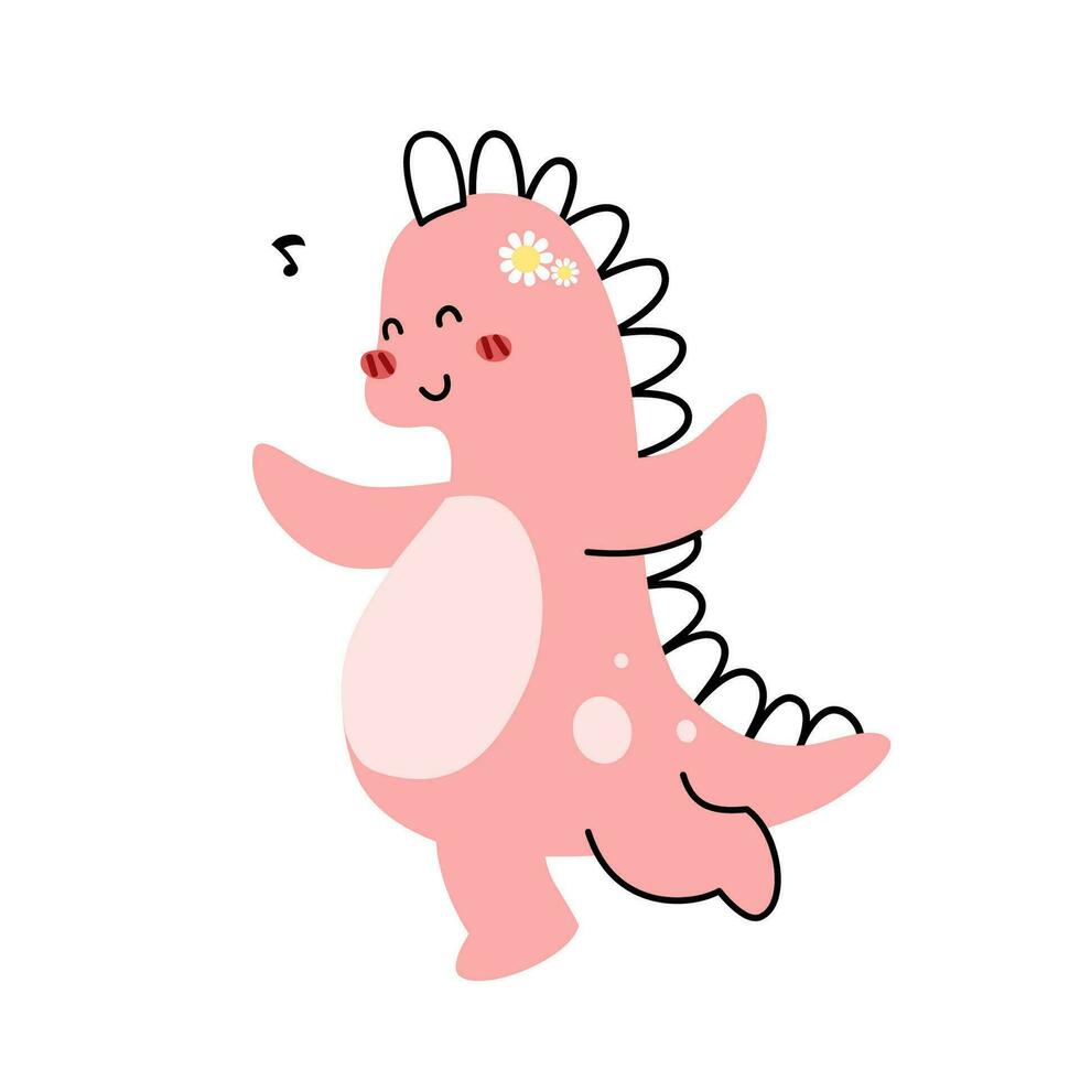 un' carino rosa dinosauro cartone animato personaggio piatto vettore illustrazione isolato su bianca sfondo. Femminile dino carino personaggio per bambini. carino animale per bambini maglietta, album di ritagli, modello.
