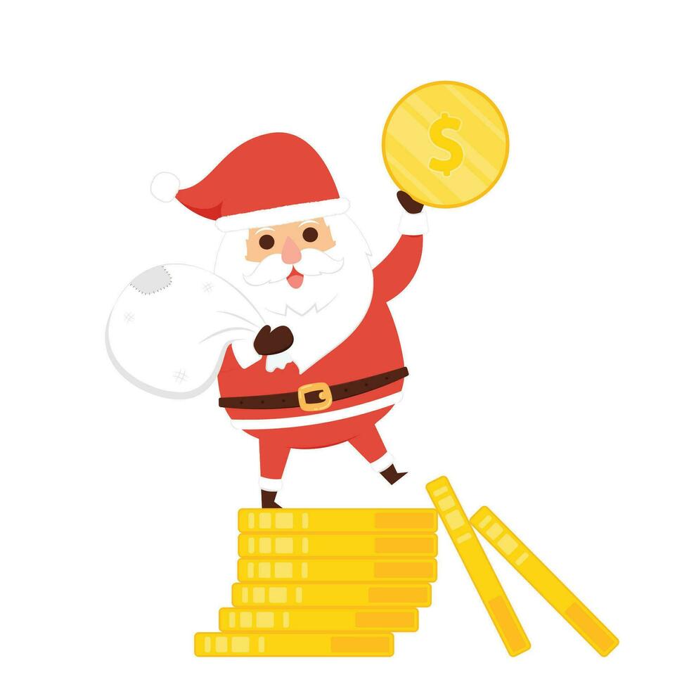 cartone animato Natale illustrazioni isolato su pastello. divertente contento Santa Claus personaggio con regalo, Borsa con regali, agitando e saluto. per Natale carte, striscioni. vettore