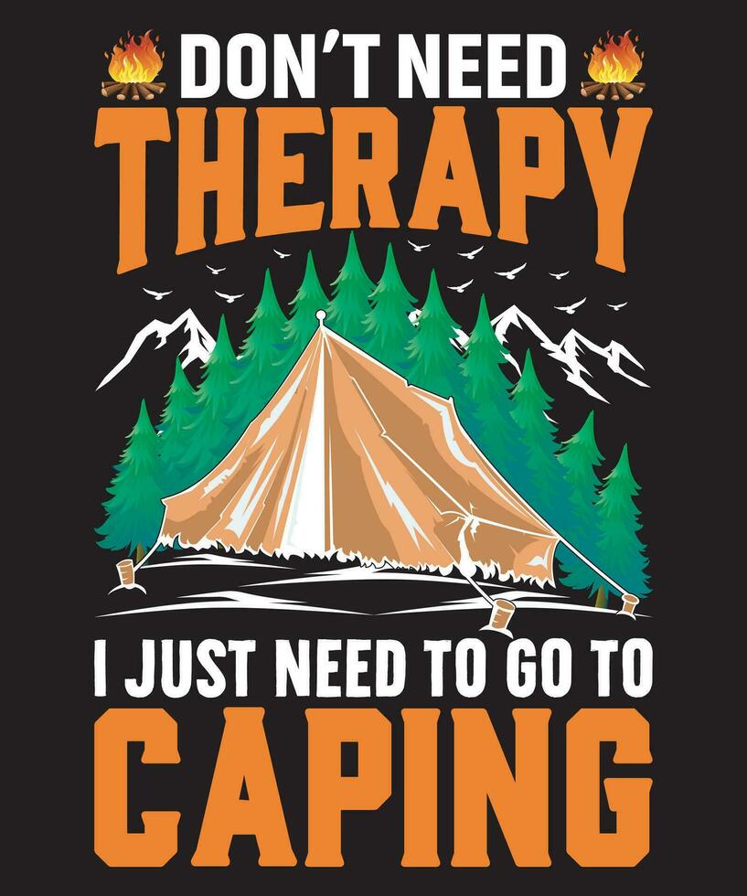 campeggio, escursioni a piedi montagna, terapia maglietta design vettore