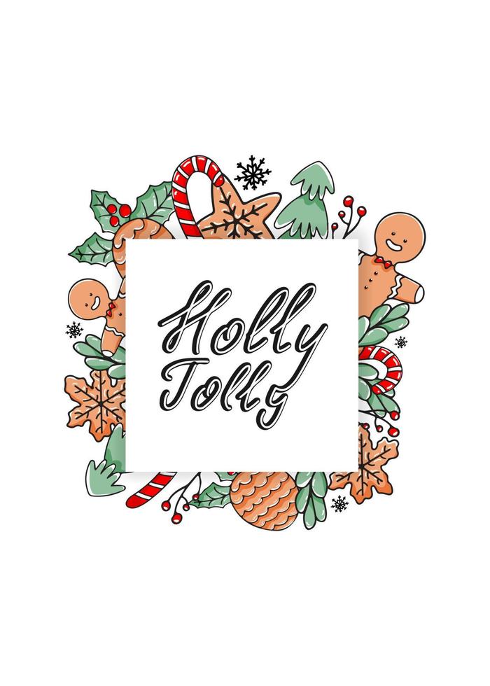 biglietto di auguri verticale holly jolly. vettore