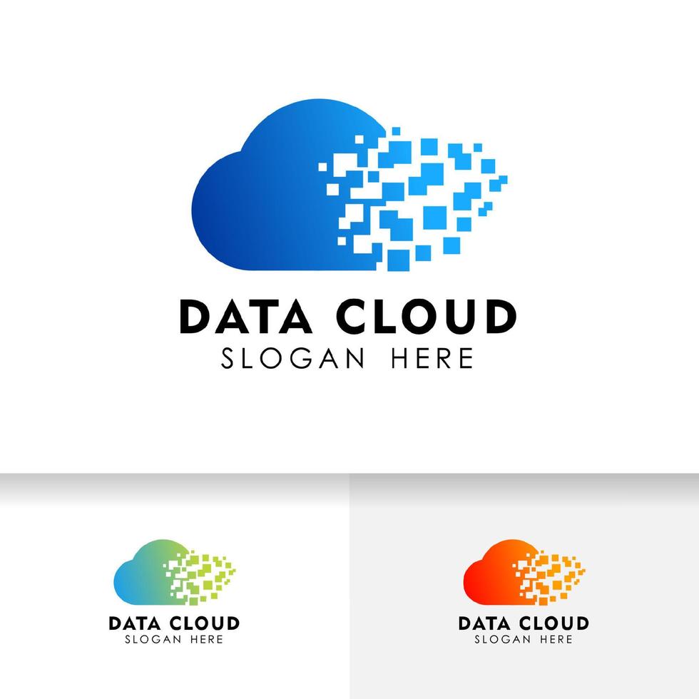 modello di progettazione del logo della nuvola di pixel. icona di vettore del logo della nuvola del server di dati