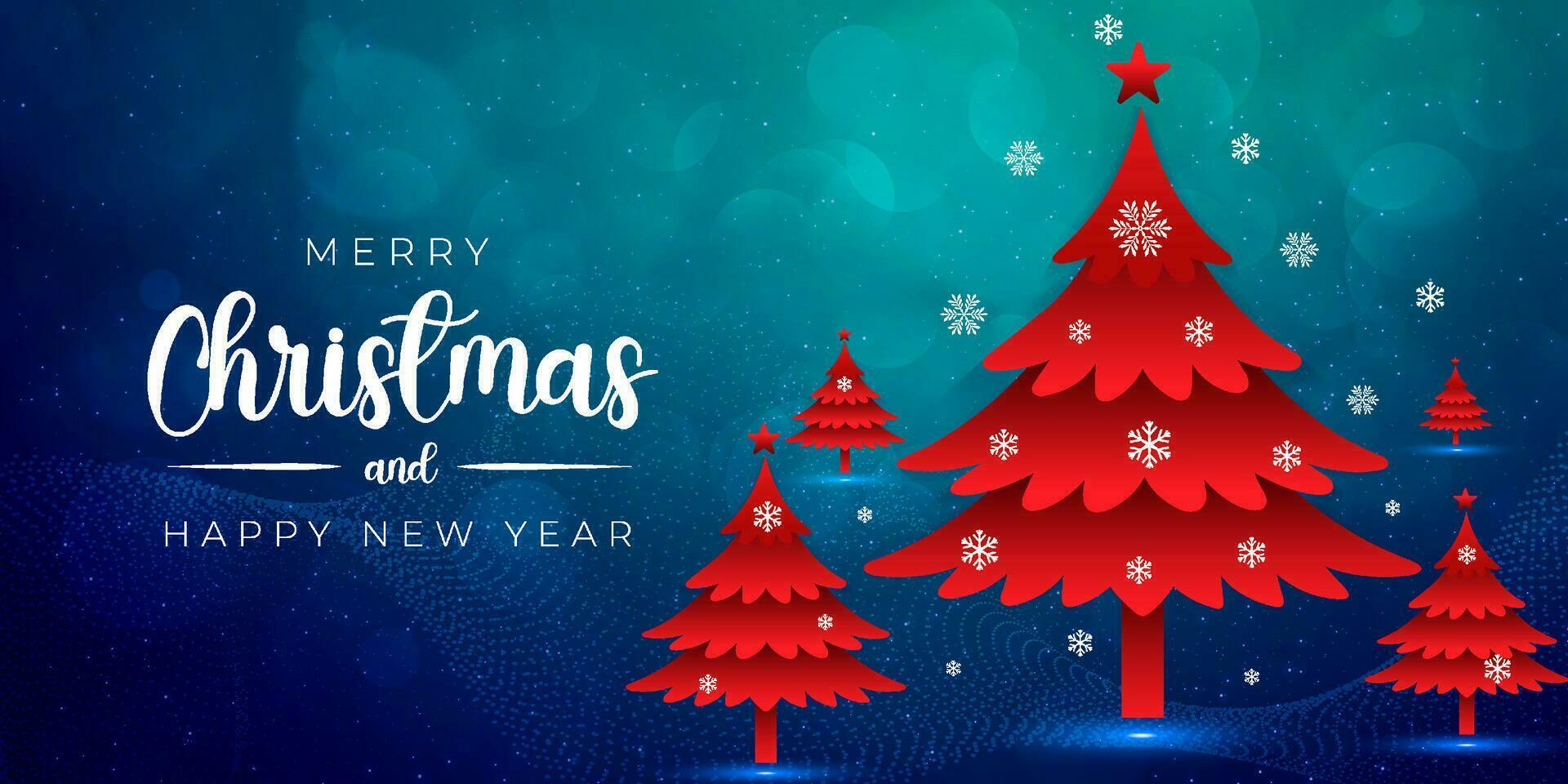 allegro Natale e contento nuovo anno astratto blu verde sfondo, natale albero fiocco di neve stelle e sfera, saluto carta, vacanza decorazione geometrico modello, futuristico digitale Tech illustrazione vettore