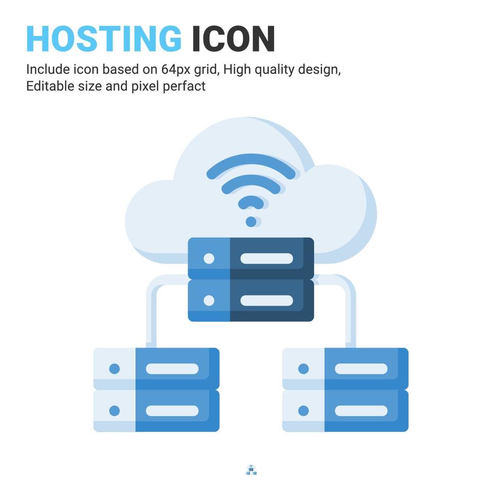 vettore dell'icona di hosting con stile colore piatto isolato su priorità bassa bianca. illustrazione vettoriale cloud server segno simbolo icona concetto per digitale, logo, industria, tecnologia, app, web e tutti i progetti