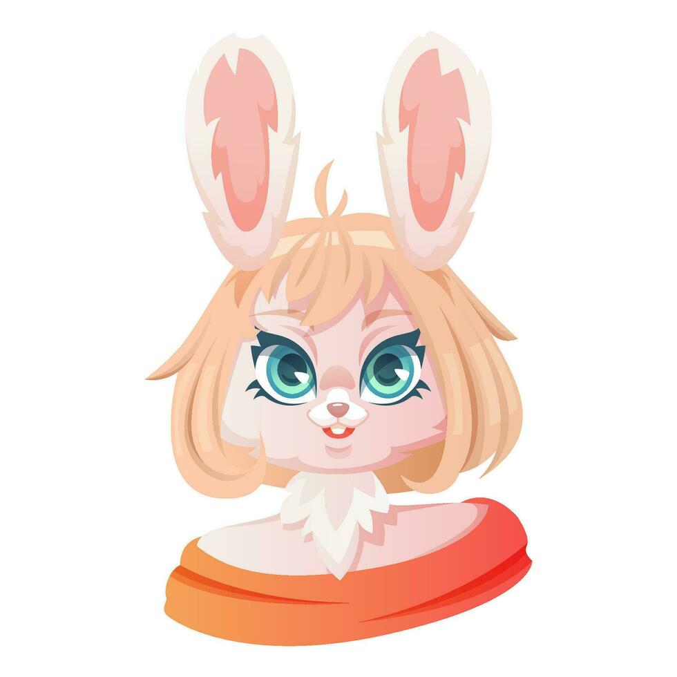 ritratto di un' carino cartone animato antropomorfo coniglietto ragazza, un' peloso carattere. vettore