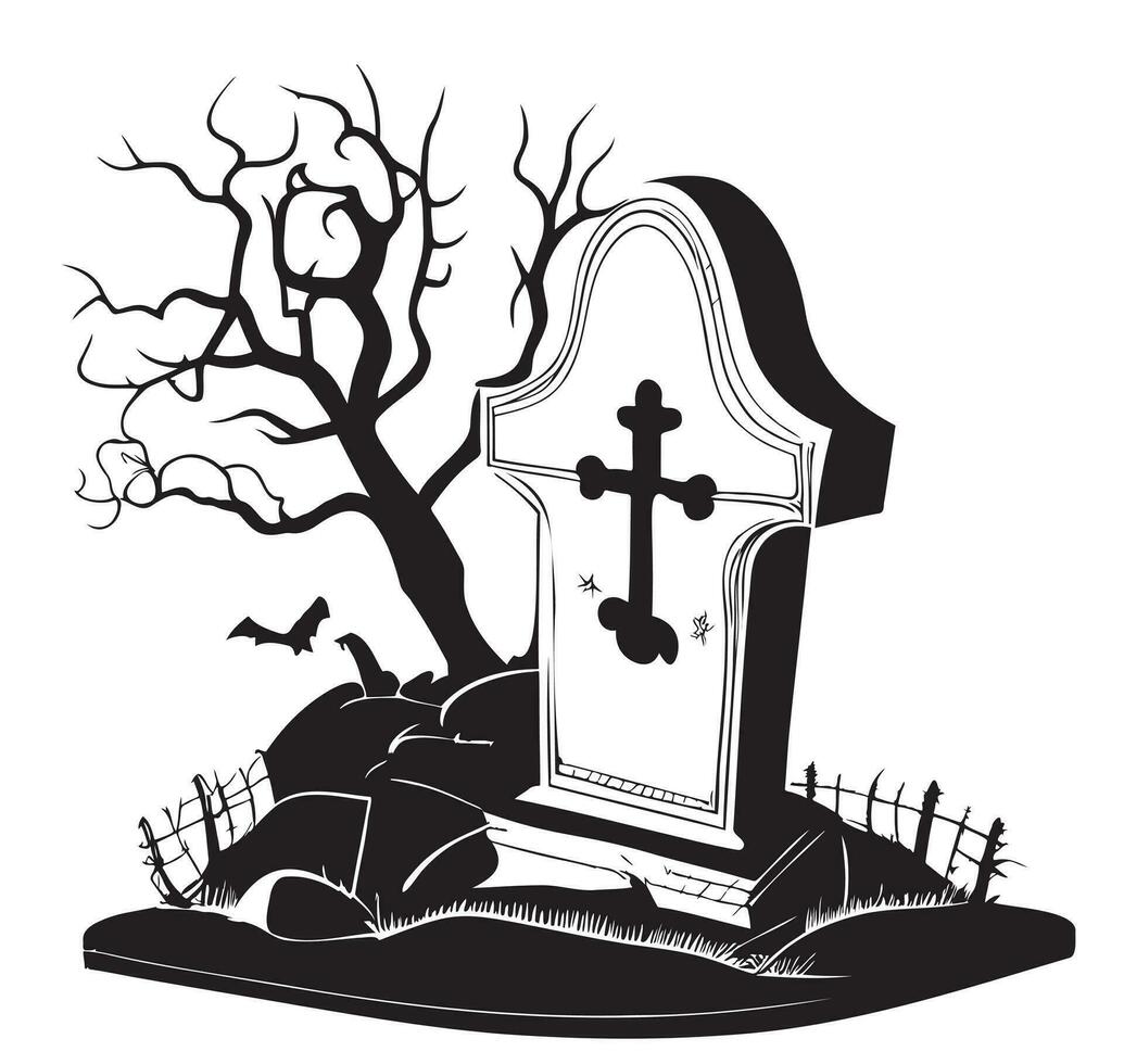 vecchio cartone animato cimitero mano disegnato schizzo vettore illustrazione