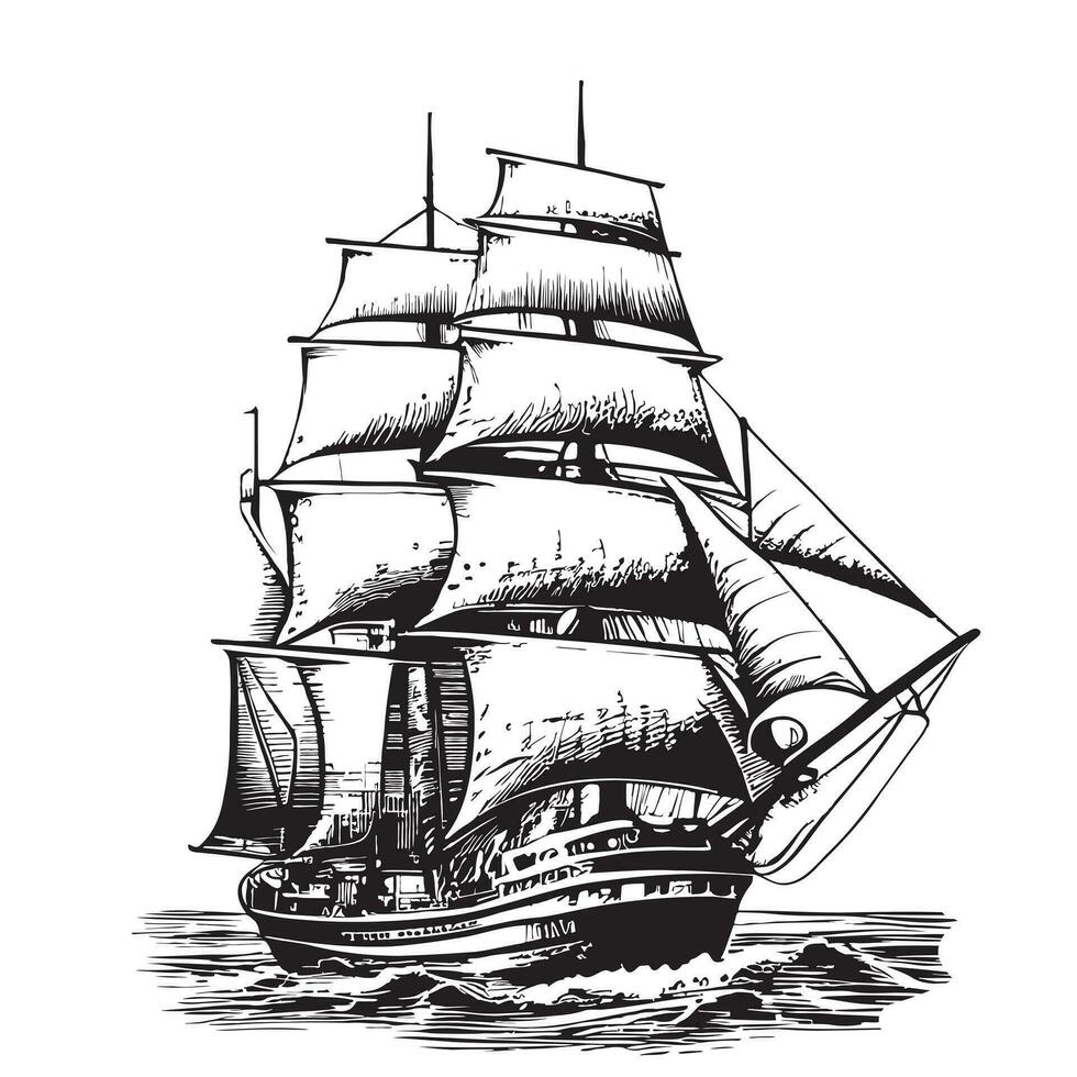 Vintage ▾ vecchio pirata nave schizzo mano disegnato nel incisione stile vettore illustrazione