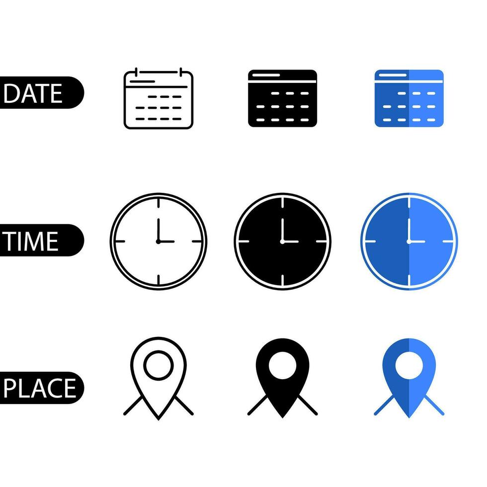volta, posto e Data icona simbolo, vettore icona design per attività commerciale