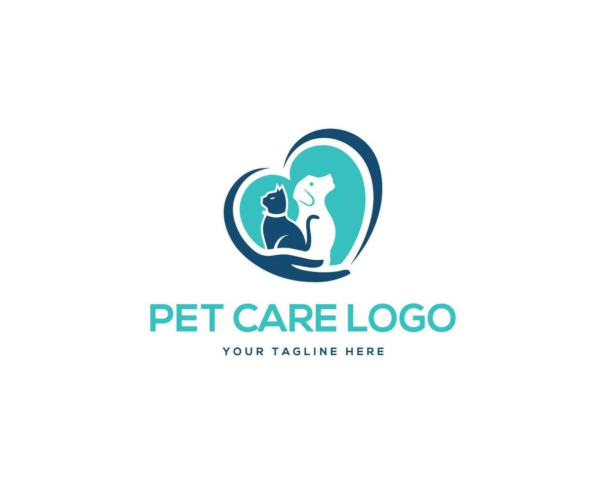 moderno cuore cane gatto cura logo design vettore illustrazione.